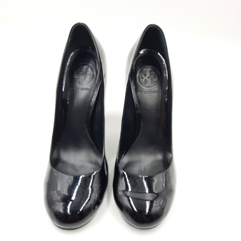 TORY BURCH Patent Leather Colin Pumps Glitter Heel Witchy Office Evening Black 7 - Picture 6 of 14